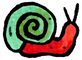 small illustrated red snail with green shell