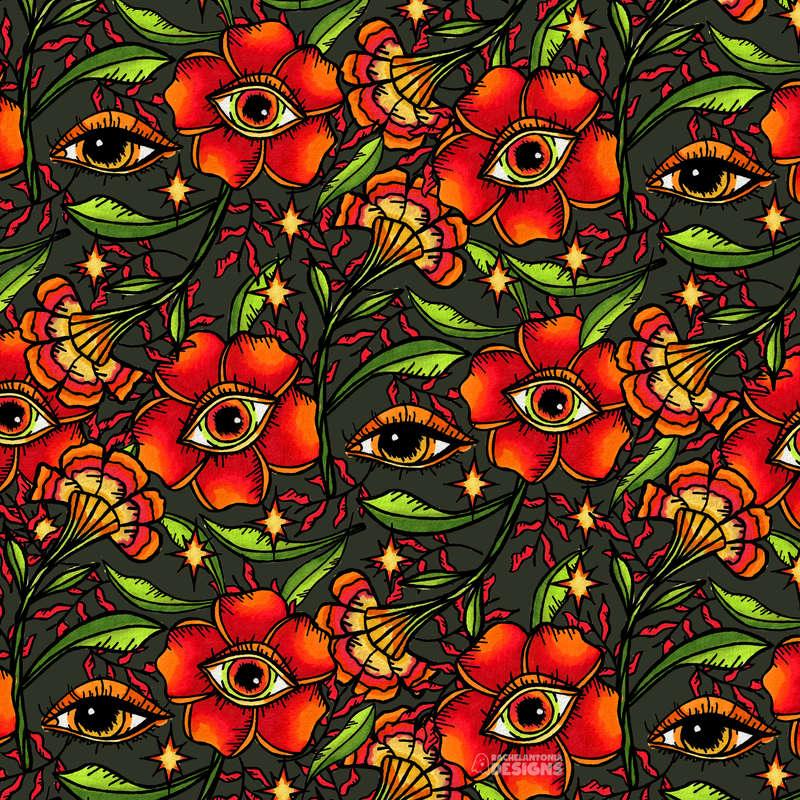 illustration of eyeball flowers pattern