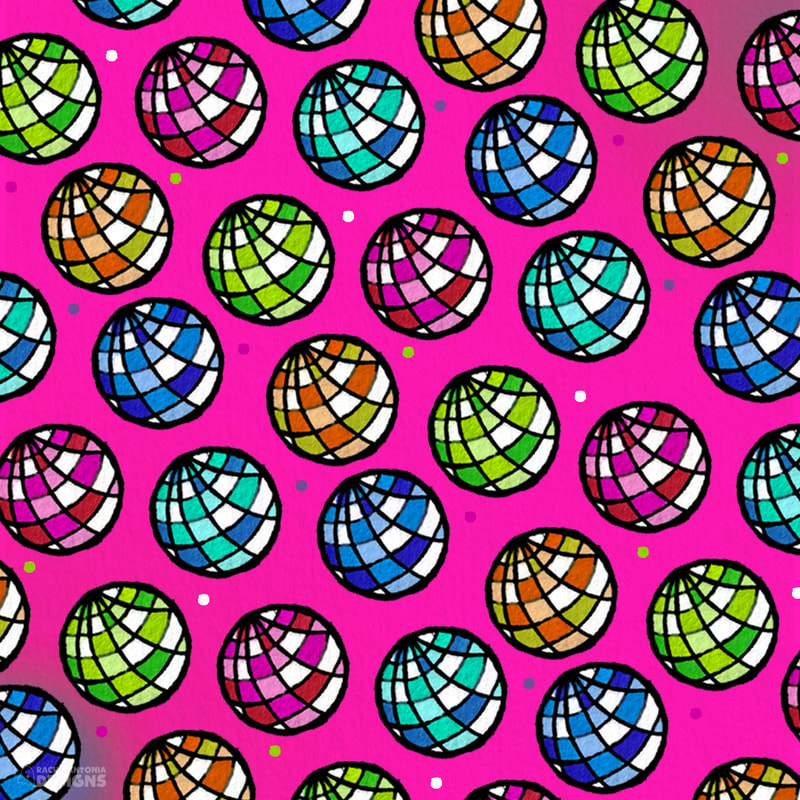 rainbow disco balls pattern on pink