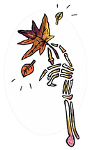 illustration of a skeleton arm holding a leaf