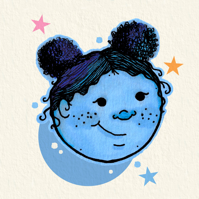illustration of a little girl with curly double buns 