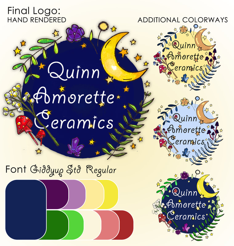 Graphic that includes a witchy logo design in multiple colorways with additional colors and fonts