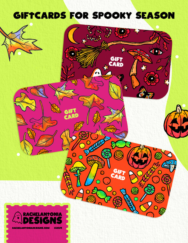 3 different fall themed and Halloween themed giftcard designs