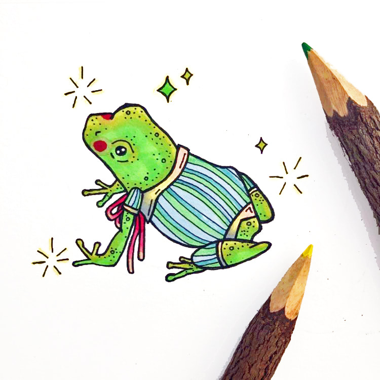 illustration of a frog in a little shirt