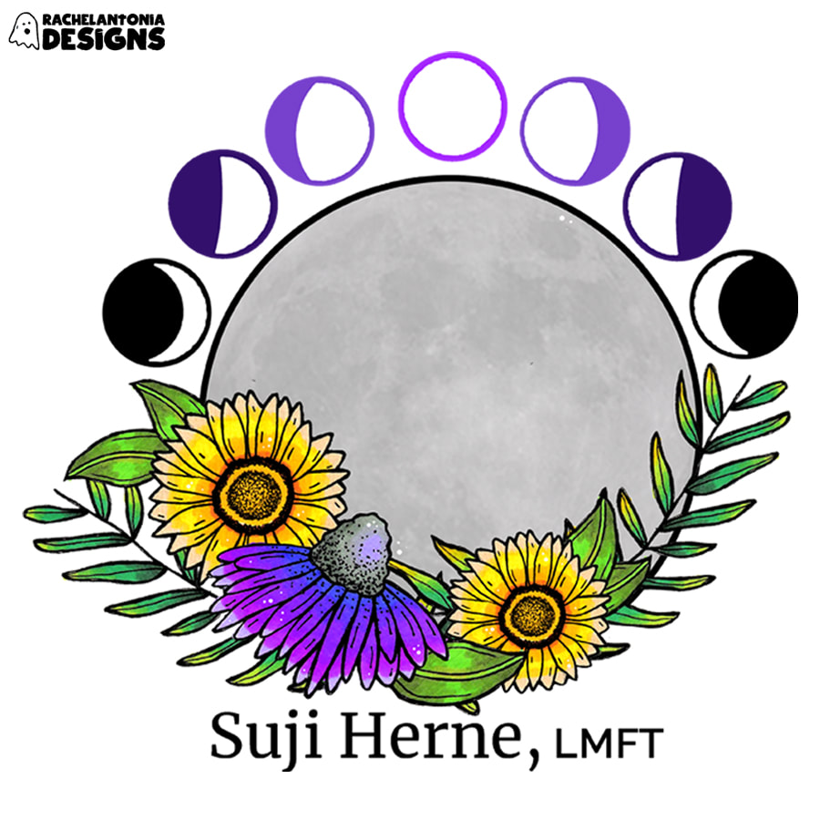 logo design featuring flowers and moon phases